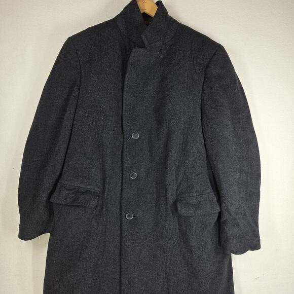 Vintage Jos A Bank Mens Trench Coat Gray Wool Blend Fall Winter Cold Weather - Picture 7 of 16